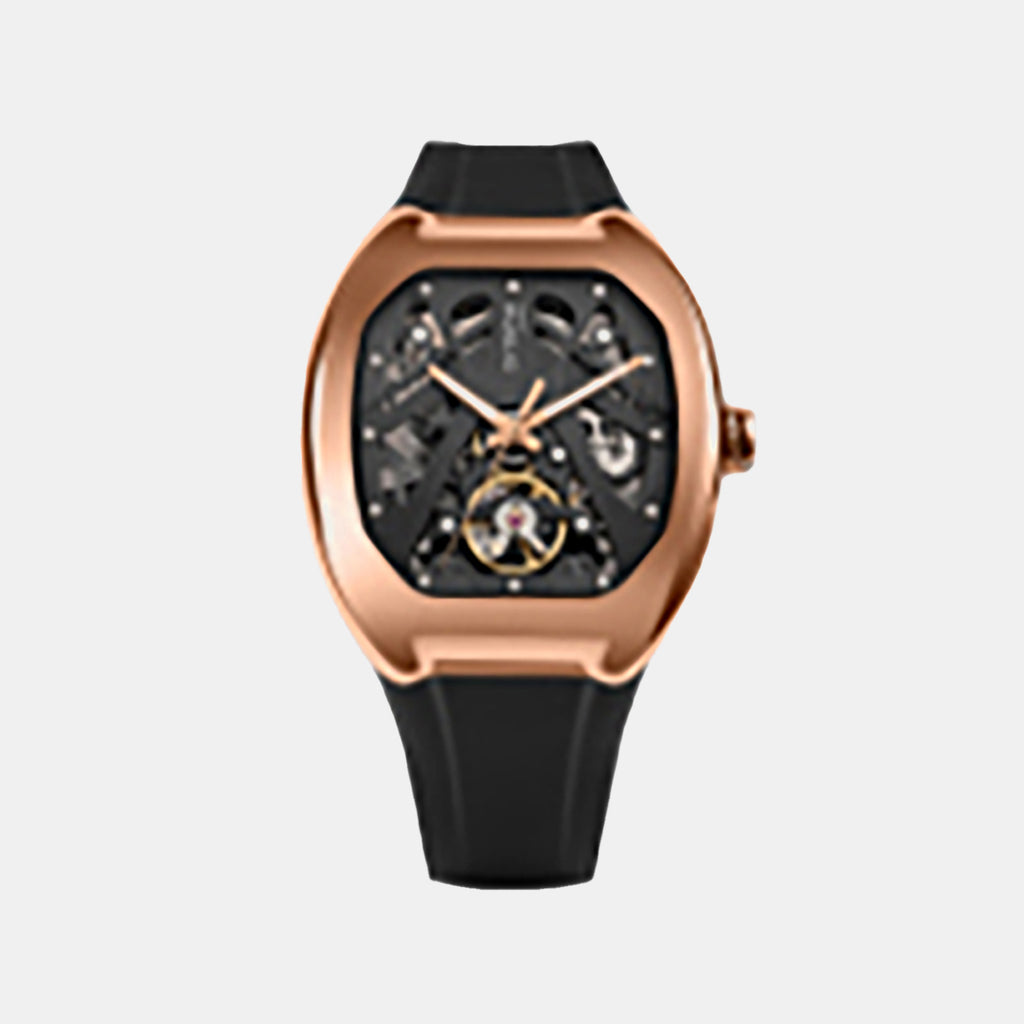 Men Automatic Black Dial Analog Pu Watch 171-P30406
