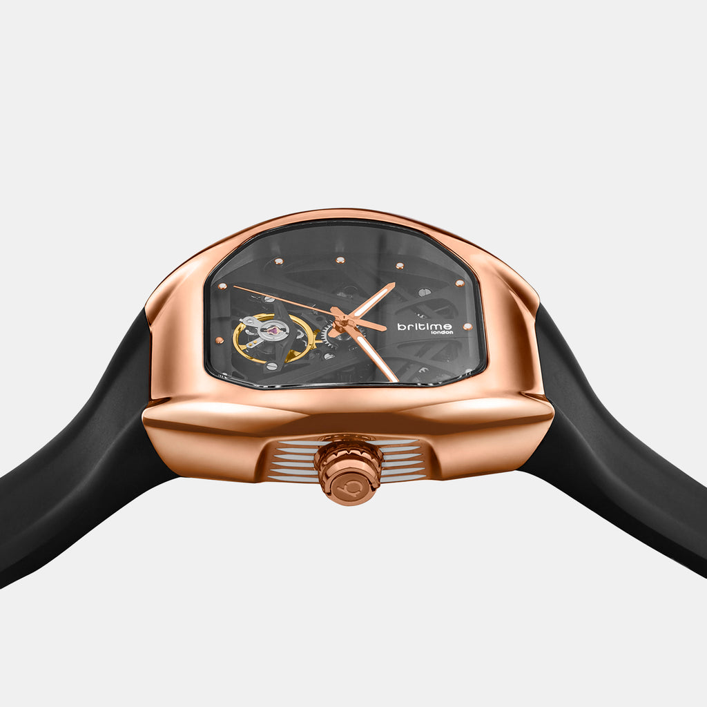 Men Automatic Black Dial Analog Pu Watch 171-P30406