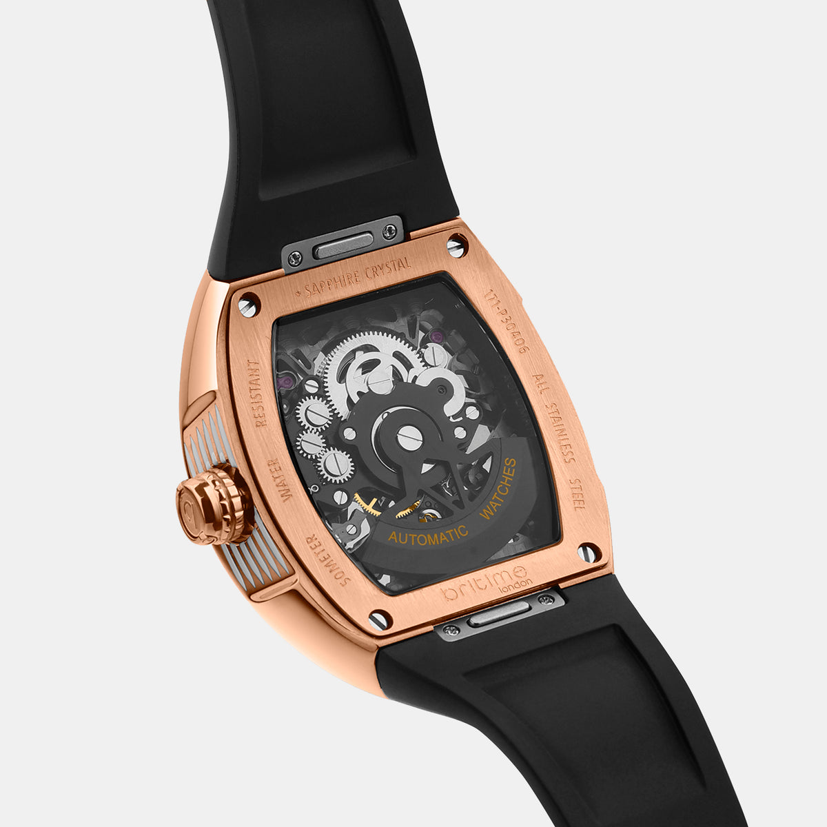 Men Automatic Black Dial Analog Pu Watch 171-P30406