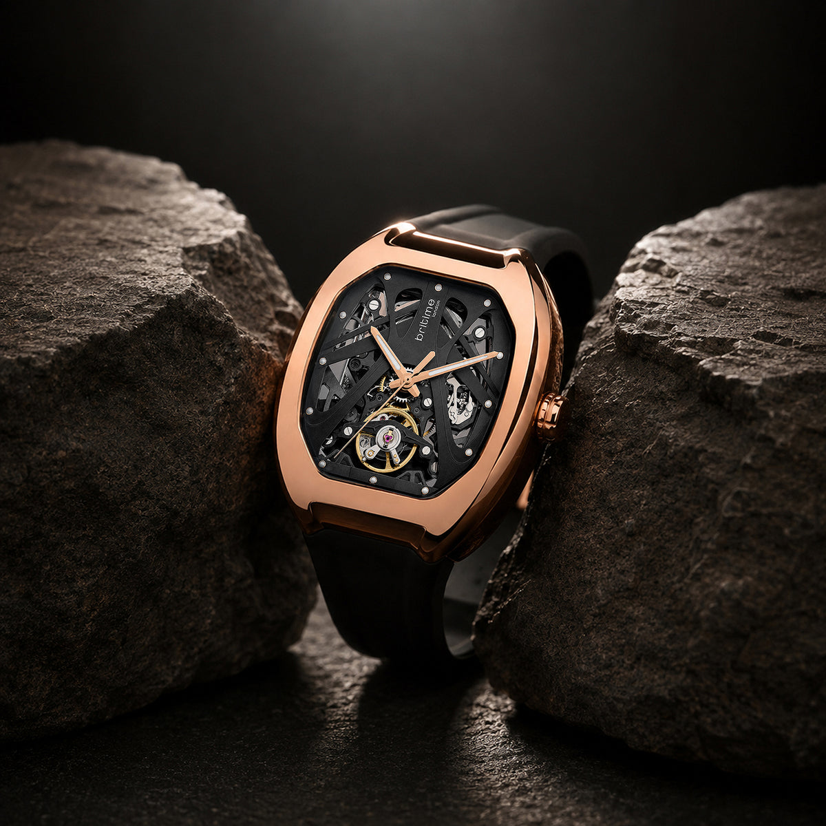Men Automatic Black Dial Analog Pu Watch 171-P30406
