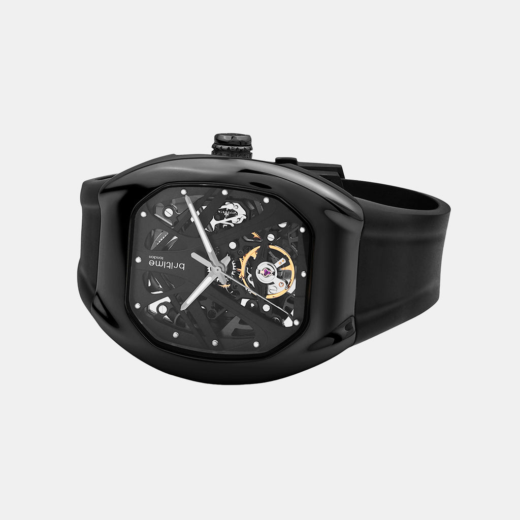 Men Automatic Black Dial Analog Pu Watch 171-P40406