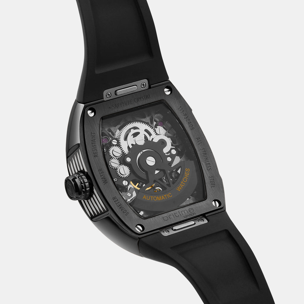 Men Automatic Black Dial Analog Pu Watch 171-P40406