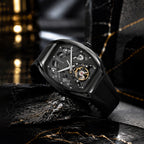 Men Automatic Black Dial Analog Pu Watch 171-P40406