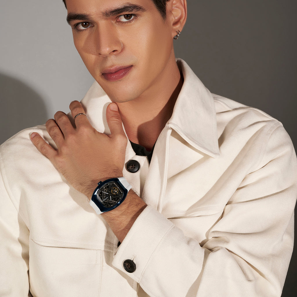 Men Automatic Black Dial Analog Pu Watch 171-P50413