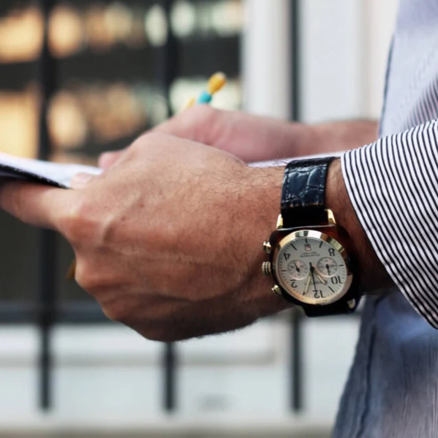 Briston Clubmaster Classic Men Quartz White Dial Chronograph Leather Watch 17140.PYA.T.2.NB-2