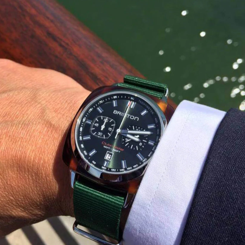 Briston Clubmaster Sport Men Quartz Green Dial Chronograph Nato Watch 17142.SA.TS.10.NBG-2