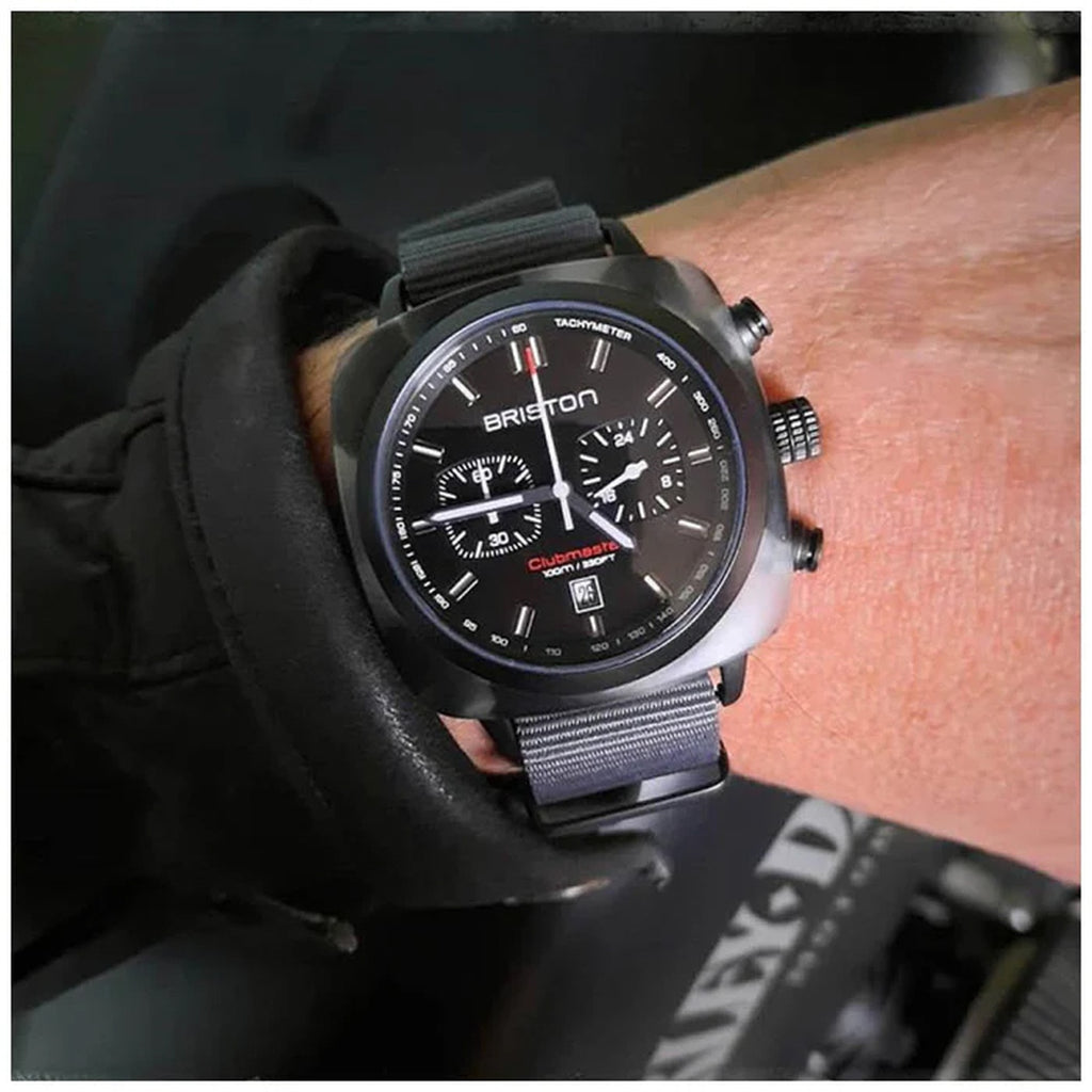 Clubmaster Sport Men Quartz Black Dial Chronograph NATO Watch 18142.PBAM.GTS.3.NG