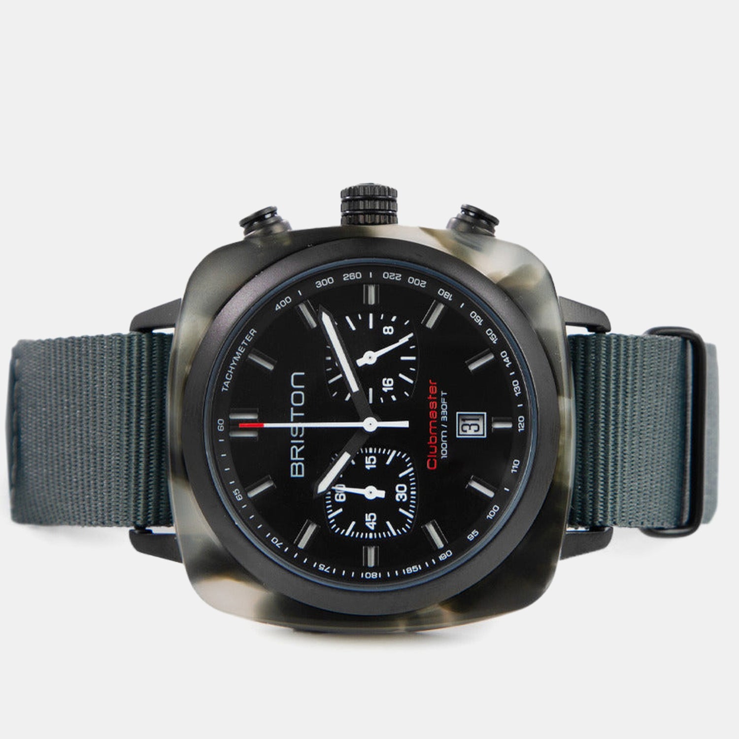 Clubmaster Sport Men Quartz Matt Black Dial Chronograph NATO Watch 18142.PBAM.GTS.3.NG