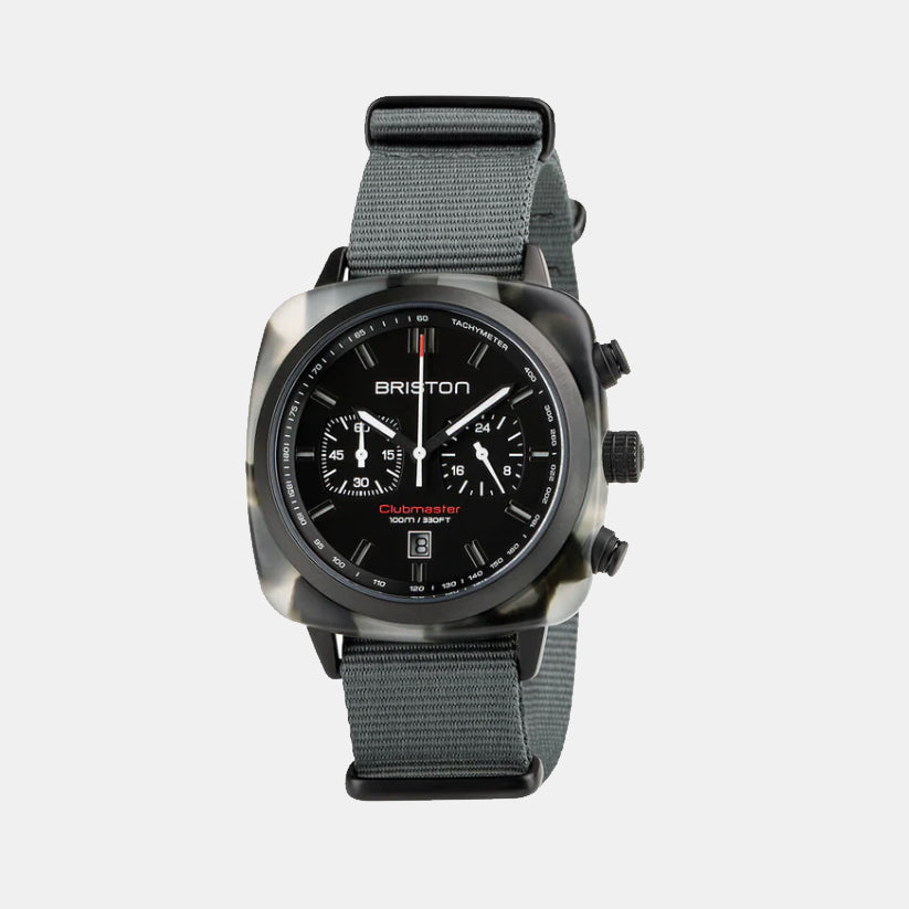 Briston Clubmaster Sport Men Quartz Matt Black Dial Chronograph Nato Watch 18142.PBAM.GTS.3.NG-1