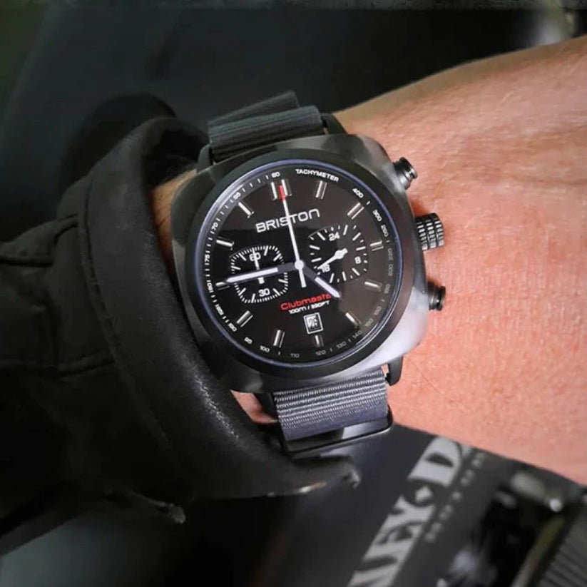 Briston Clubmaster Sport Men Quartz Matt Black Dial Chronograph Nato Watch 18142.PBAM.GTS.3.NG-2