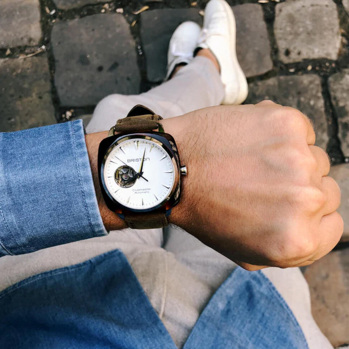 Briston Clubmaster Iconic Men Automatic White Dial Analog Leather Watch 18740.SA.TI.2.LVBR-3