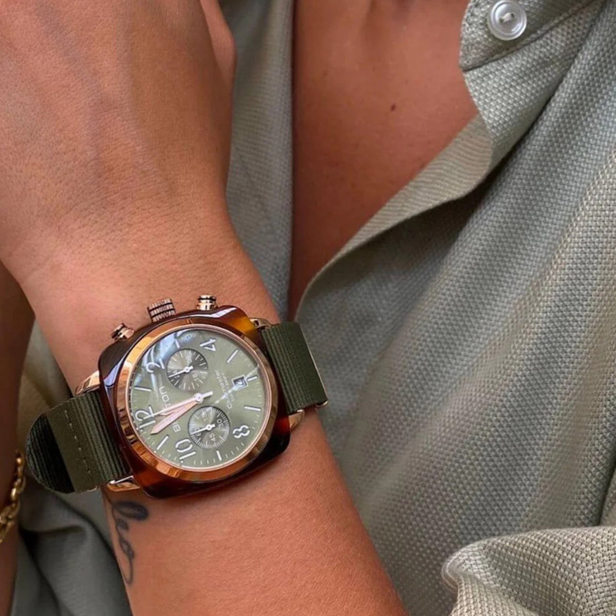 Clubmaster Men Quartz Green Dial Chronograph Nato Watch 19140.Pya.T.26.Nol