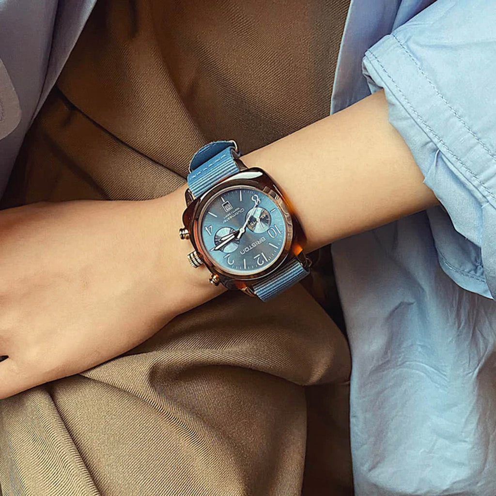 Clubmaster Classic Unisex Quartz Blue Dial Chronograph NATO Watch 19140.SA.T.25.NIB