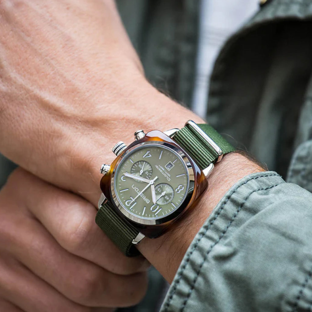 Briston Clubmaster Classic Men Quartz Olive Green Dial Chronograph Nato Watch 19140.SA.T.26.NOL-2