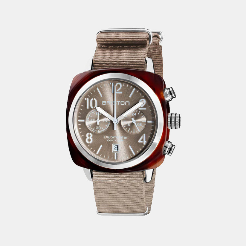 Briston Clubmaster Classic Men Quartz Grey Taupe Dial Chronograph Nato Watch 19140.SA.T.30.NT-1