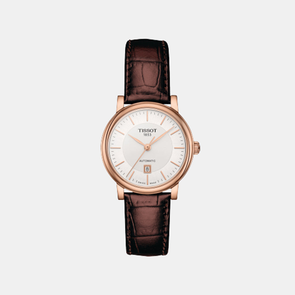 Men Automatic Silver Dial Leather Watch T1222073603100