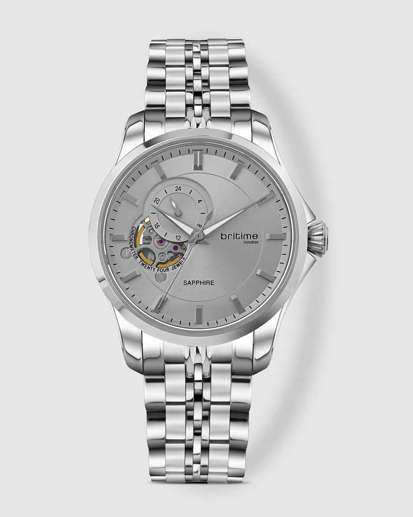Men Automatic Grey Dial Analog Metal Watch 166-M11501