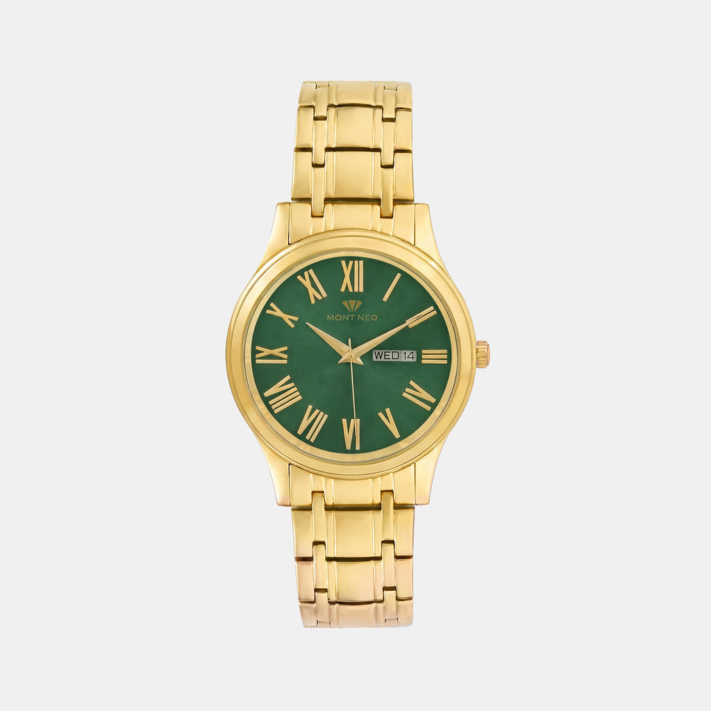 Men Quartz Green Dial Analog Metal Watch 3519E-M2214