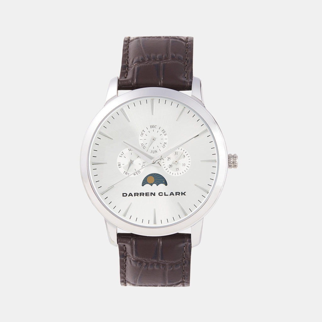 Men Quartz Silver Dial Multi-Function Leather Watch 1012H-L0103