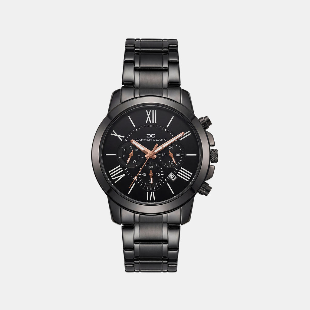 Men Quartz Black Dial Multi-Function Metal Watch 1009F-M0404