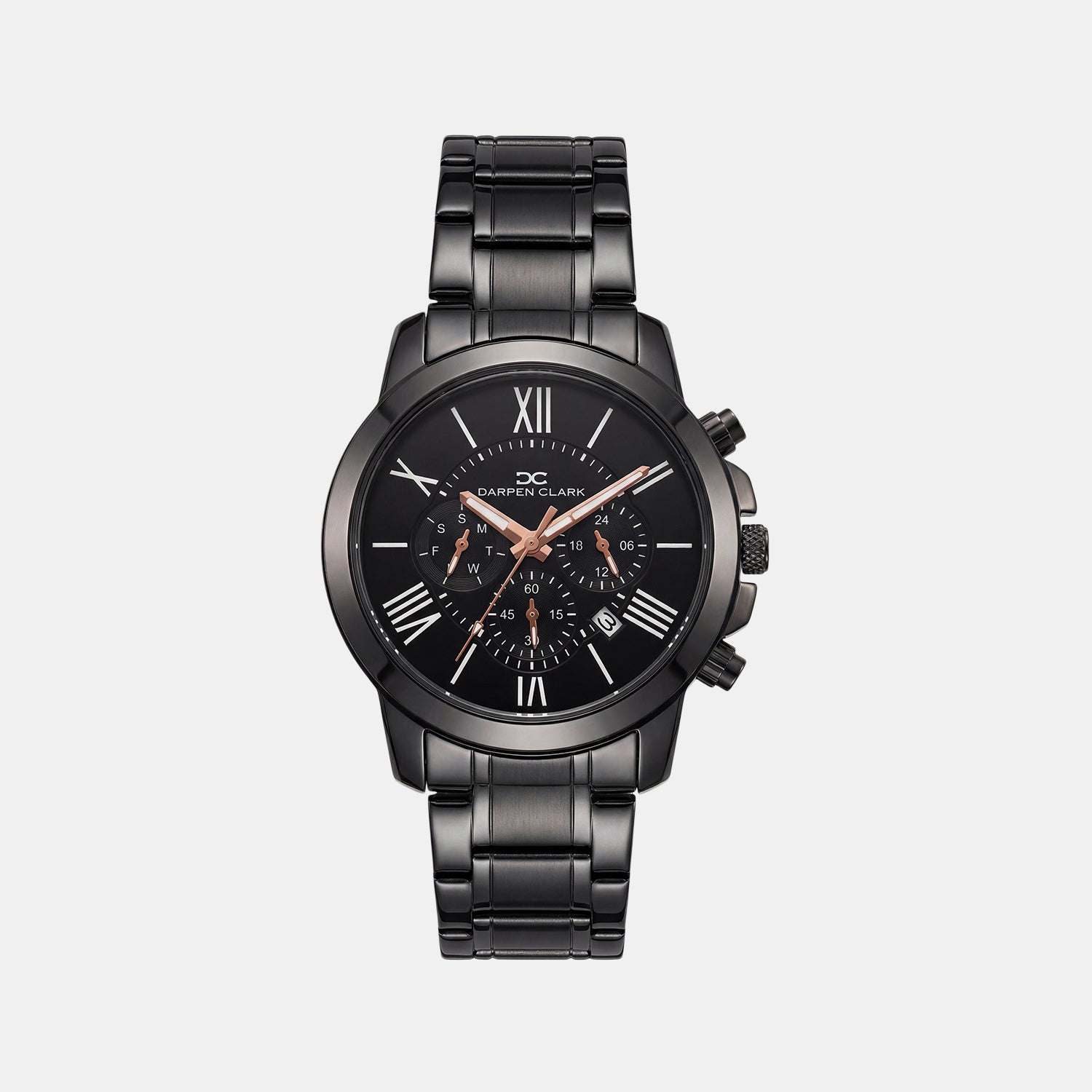 Men Quartz Black Dial Multi-Function Metal Watch 1009F-M0404