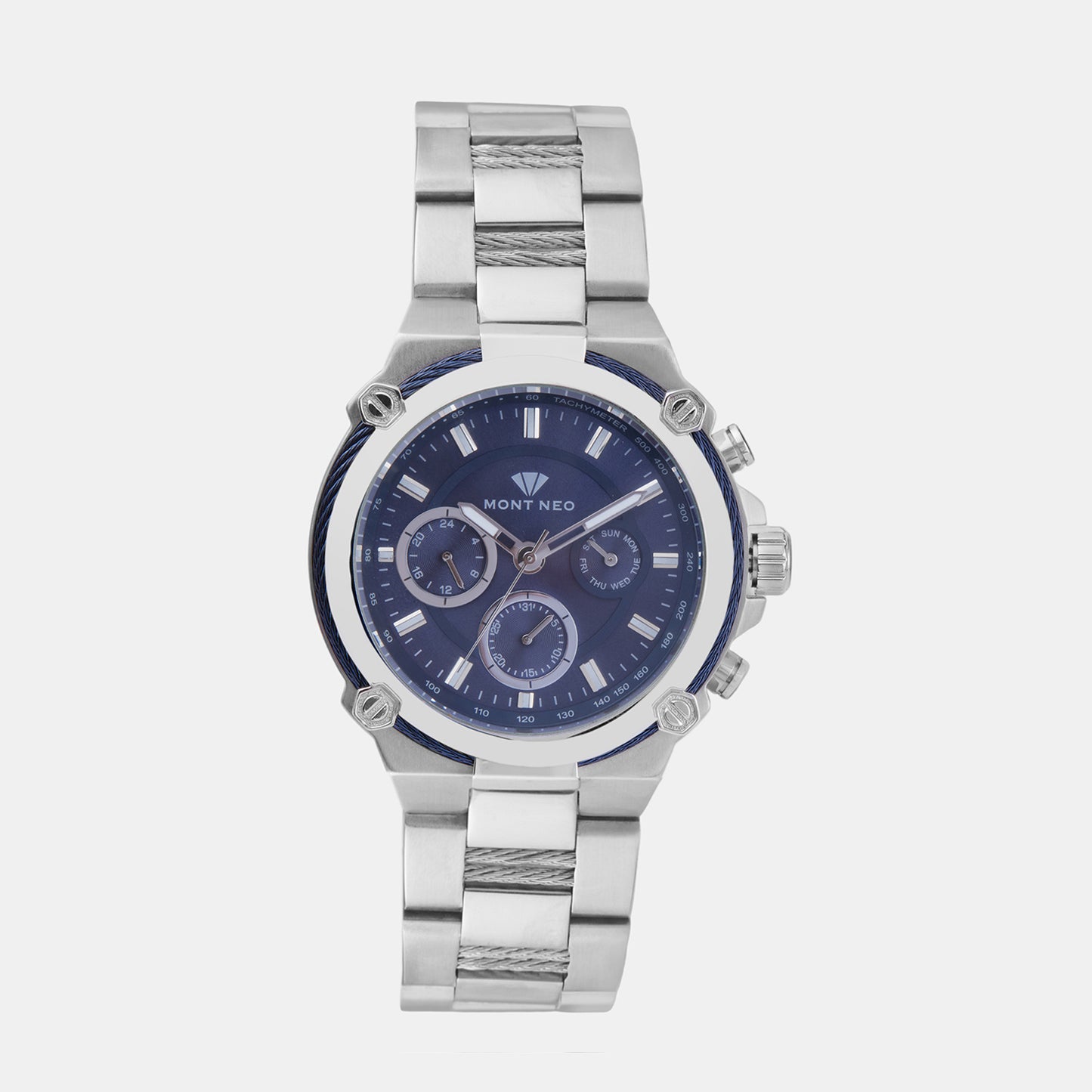 Men Quartz Blue Dial Chronograph Metal Watch 1033C-M1105