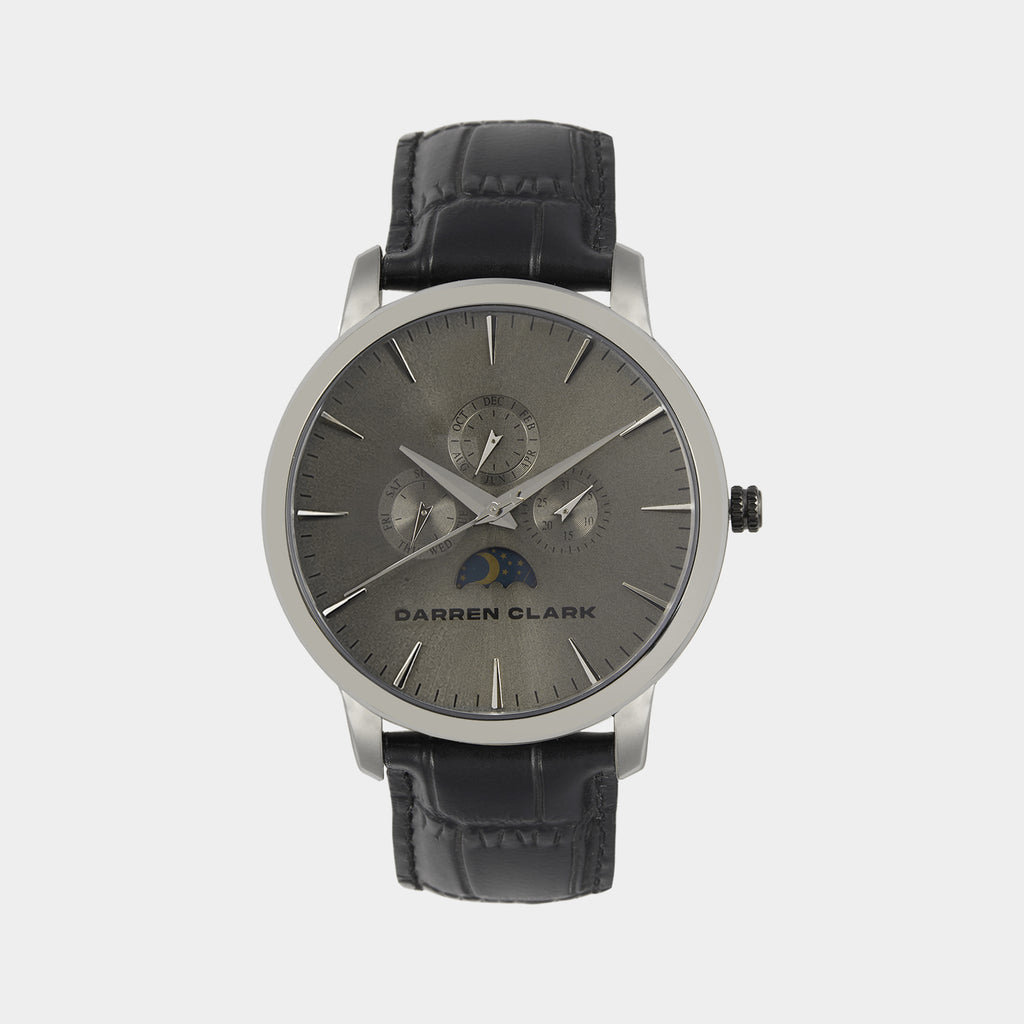Men Quartz Grey Dial Multi-Function Leather Watch 1012J-L0315