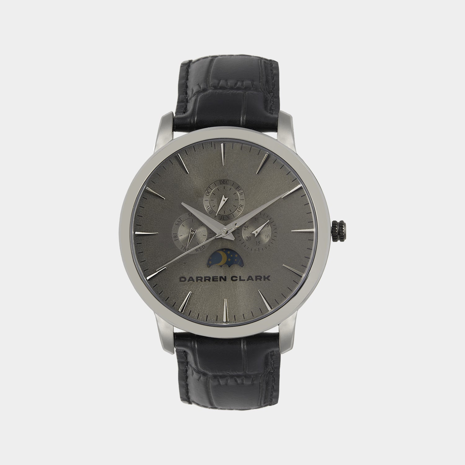 Men Quartz Grey Dial Multi-Function Leather Watch 1012J-L0315