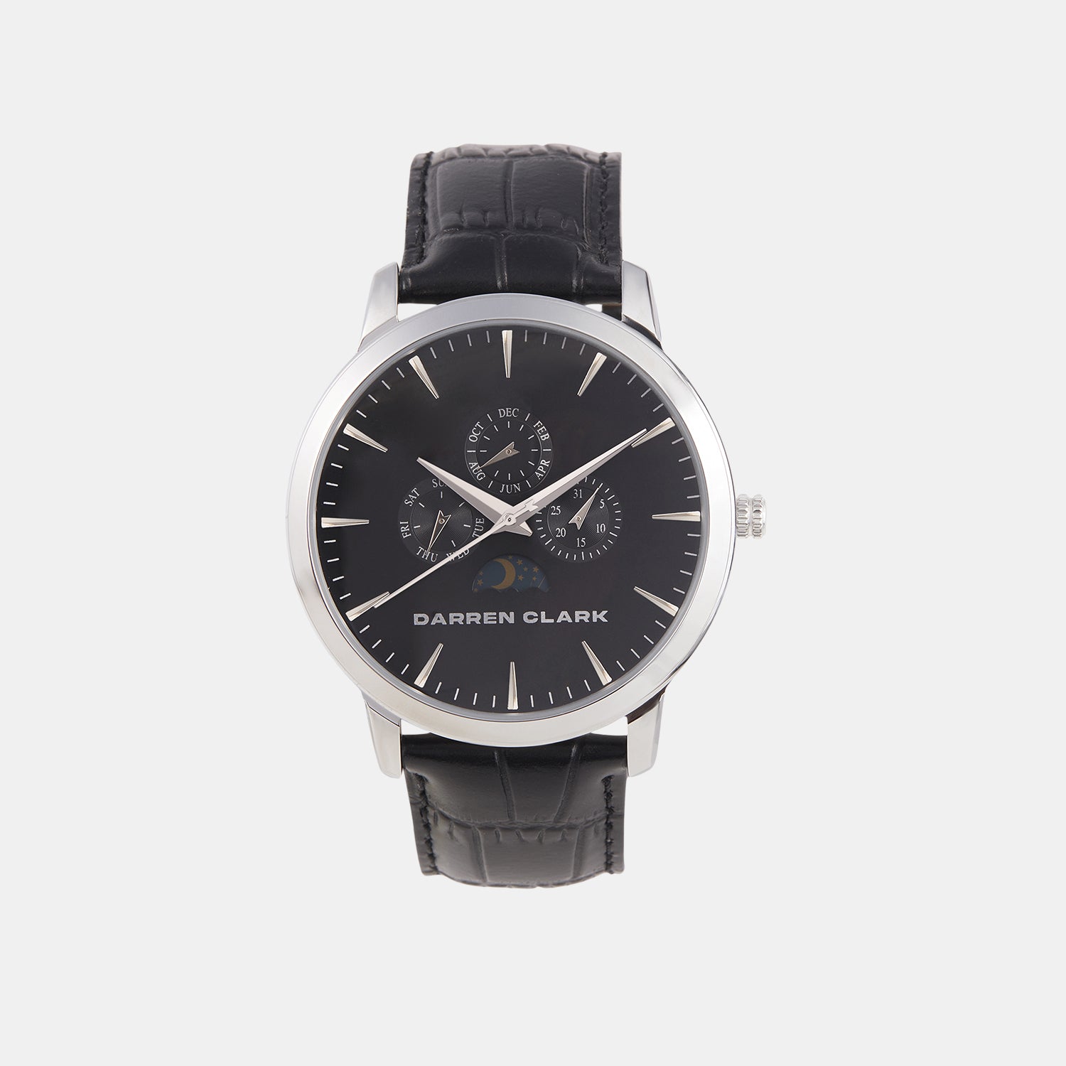 Men Quartz Black Dial Multi-Function Leather Watch 1012F-L0104