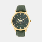 Men Quartz Green Dial Multi-Function Leather Watch 1012L-L0214