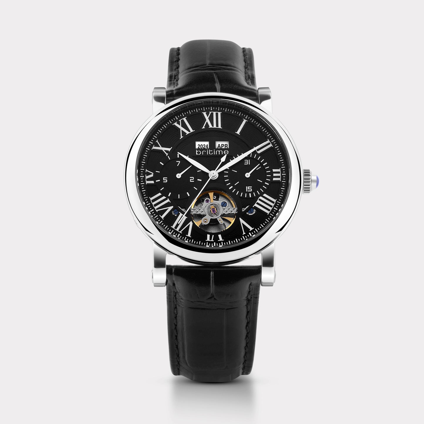 Motion Men Automatic Black Dial Multi-Function Leather Watch 323-L10406