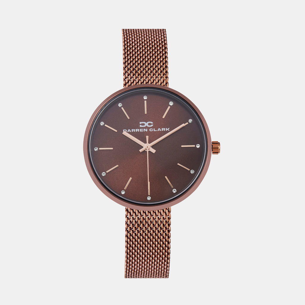 Women Quartz Brown Dial Analog Mesh Watch 2007H-E0606