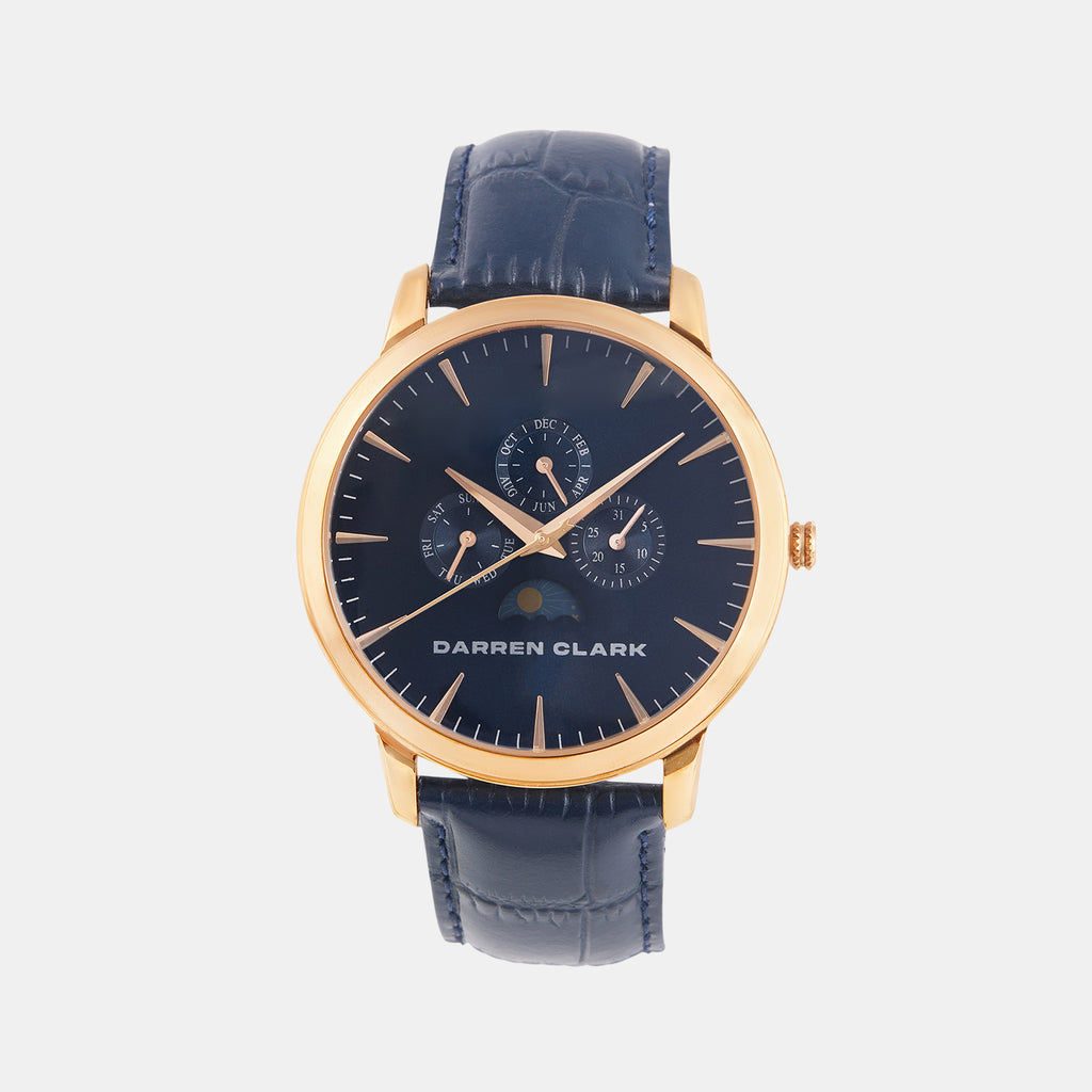 Men Quartz Blue Dial Multi-Function Leather Watch 1012F-L0305