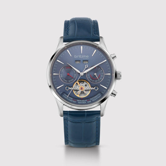 Celestial Men Automatic Blue Dial Multi-Function Leather Watch 867-L10507