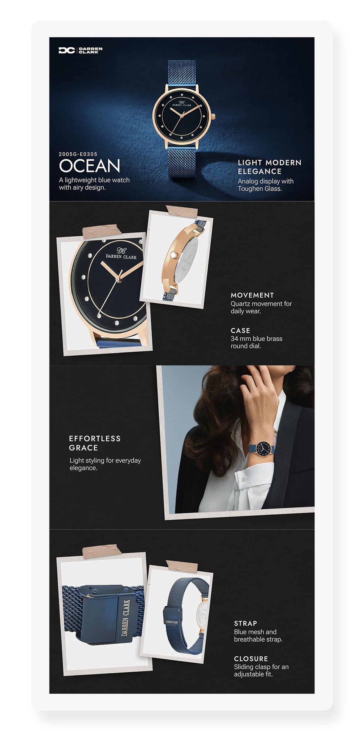Women Quartz Blue Dial Analog Mesh Watch 2005G-E0305
