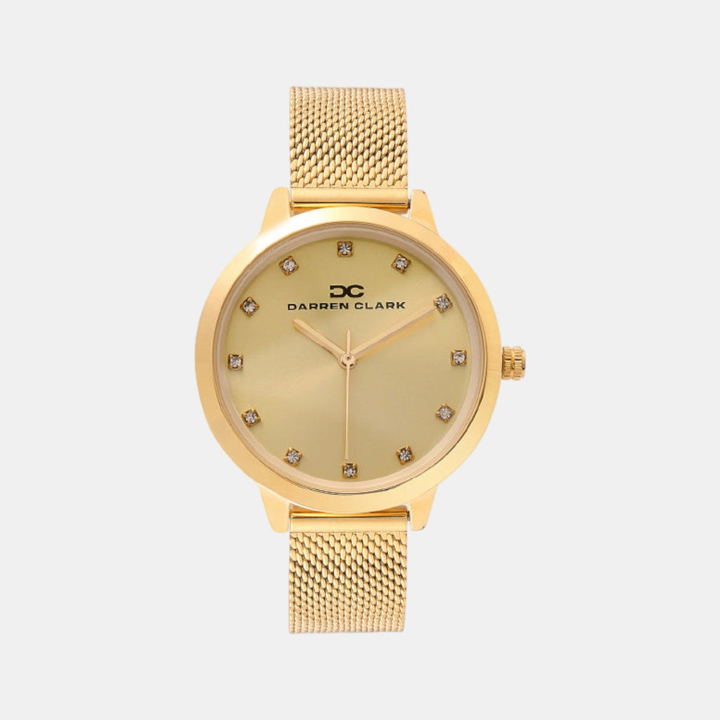 Women Quartz Champagne Dial Analog Mesh Watch 2008B-E0208