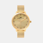 Women Quartz Champagne Dial Analog Mesh Watch 2008B-E0208