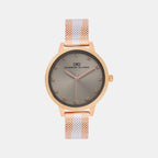 Women Quartz Grey Dial Analog Mesh Watch 2008E-E0315