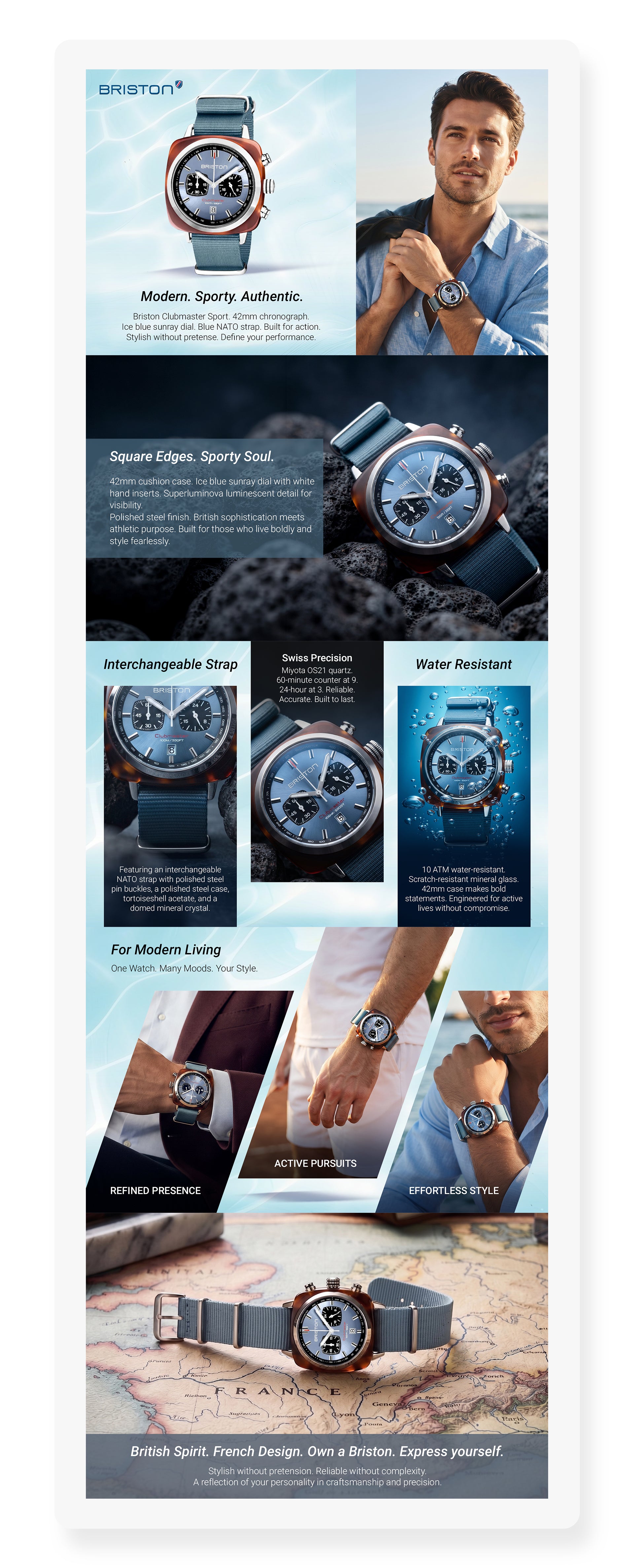 Clubmaster Sport Men Quartz Blue Dial Chronograph NATO Watch 20142.SA.TS.25.NIB