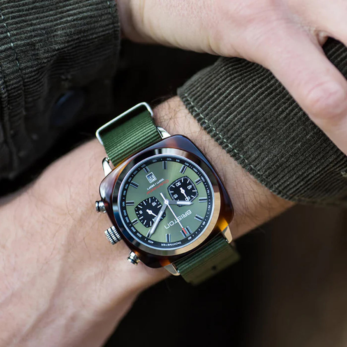Clubmaster Sport Men Quartz Green Dial Chronograph NATO Watch 20142.SA.TS.26.NOL