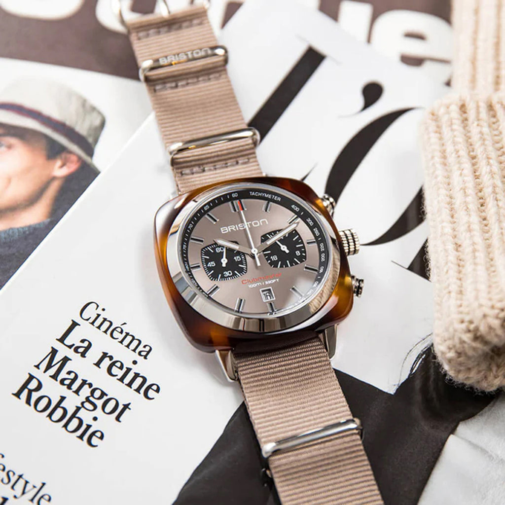 Clubmaster Sport Men Quartz Taupe Dial Chronograph NATO Watch 20142.SA.TS.30.NT
