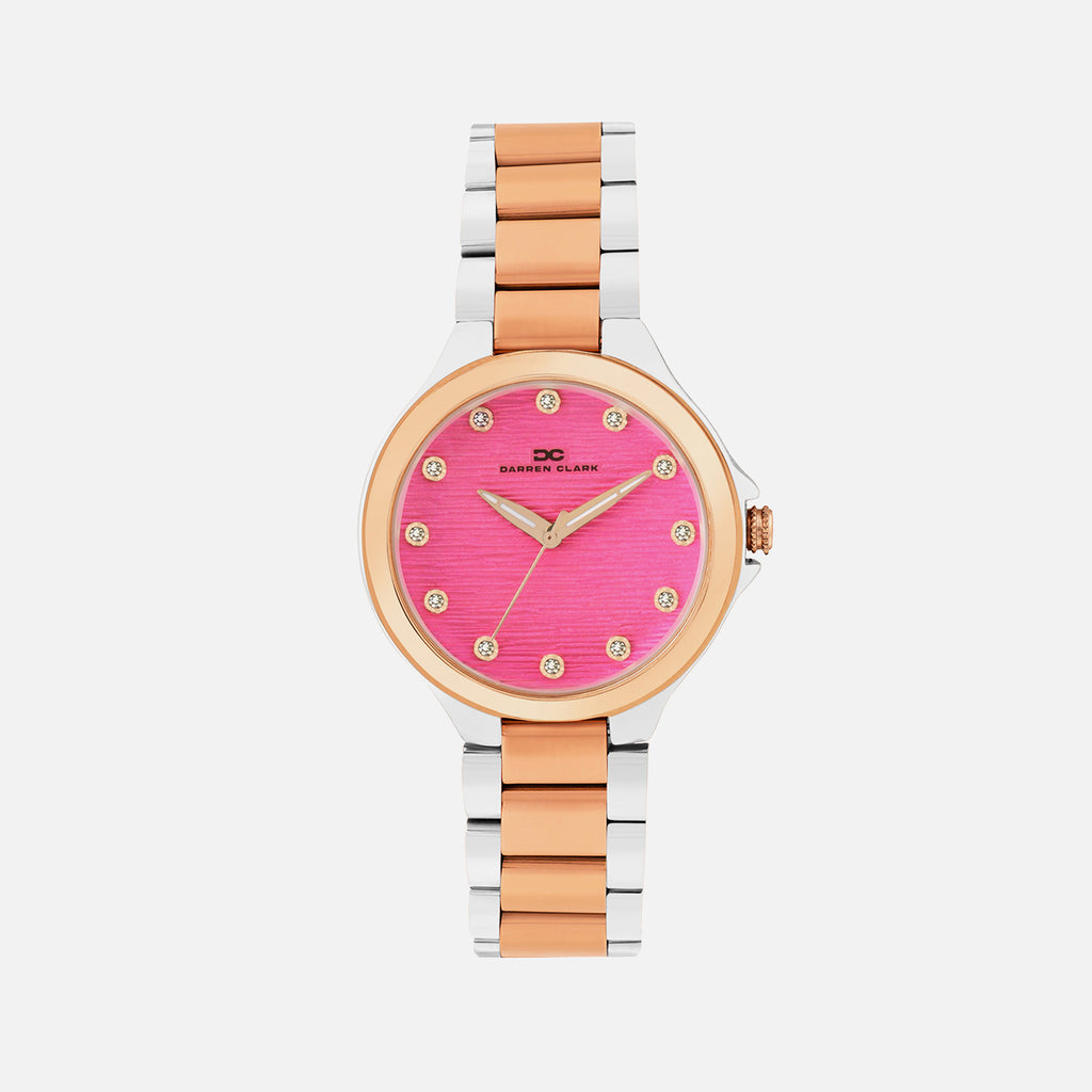 Women Quartz Pink Dial Analog Metal Watch 2014E-M1310