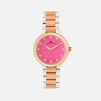 Women Quartz Pink Dial Analog Metal Watch 2014E-M1310