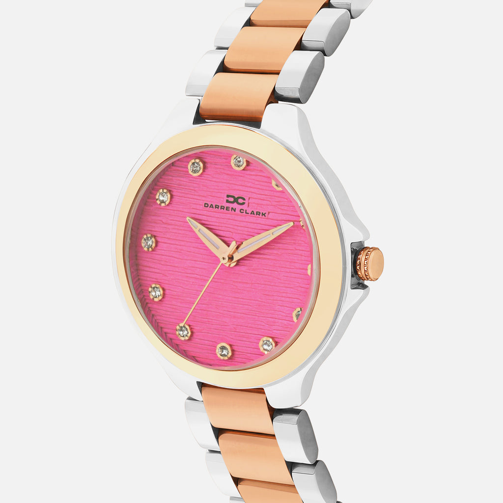 Women Quartz Pink Dial Analog Metal Watch 2014E-M1310