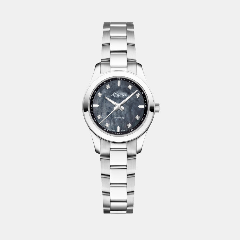 Atlantic Women Quartz Black Mother Of Pearl Dial Analog Stainless Steel Watch 20335.41.07BK-1