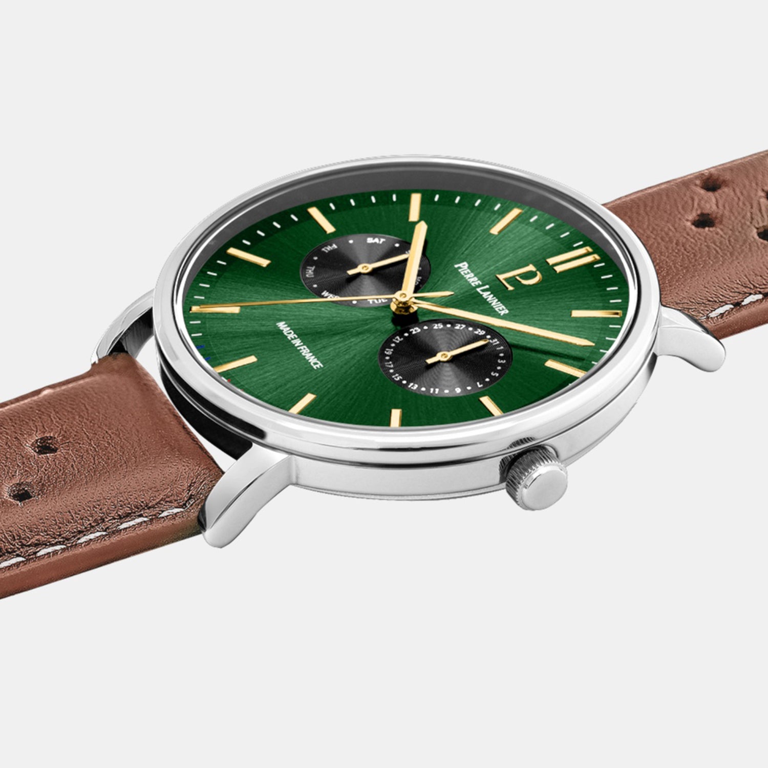 Essential Men Quartz Green Dial Analog Leather Watch 206J174