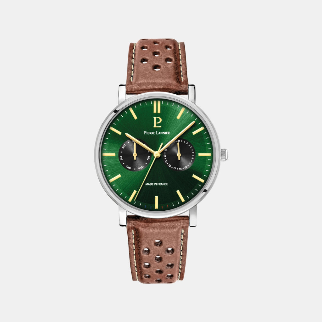 Essential Men Quartz Green Dial Analog Leather Watch 206J174