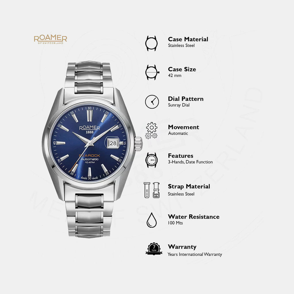 Searock Automatic Men Automatic Blue Dial Analog Stainless Steel Watch 210665 41 45 20