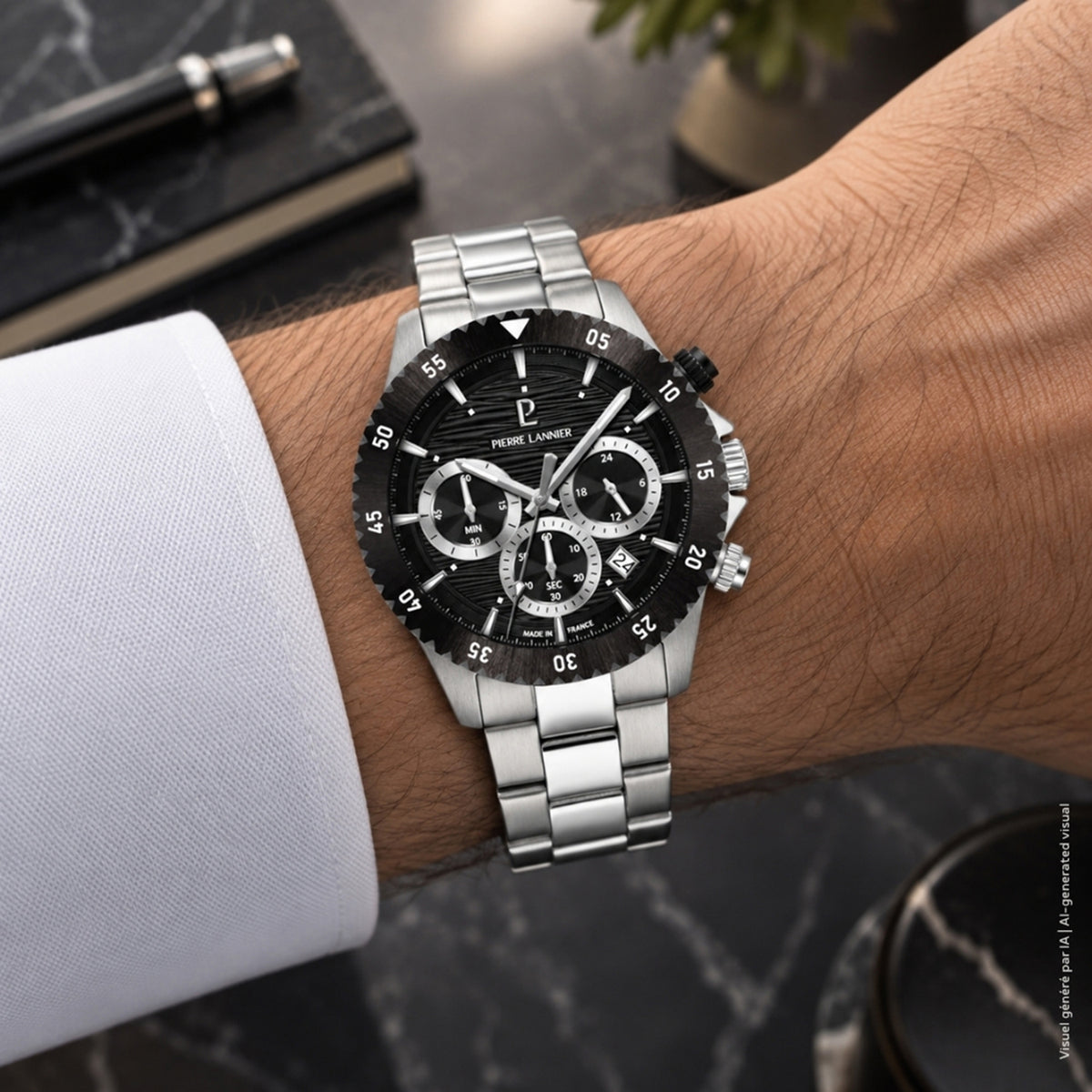 Decima Men Quartz Black Dial Chronograph Stainless Steel Watch 211K131