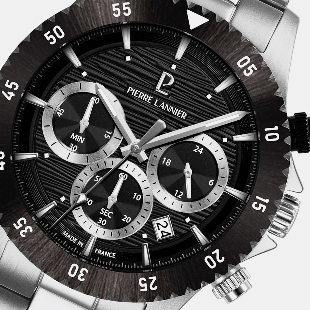 Decima Men Quartz Black Dial Chronograph Stainless Steel Watch 211K131
